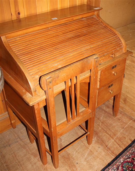 Childs roll top desk & chair